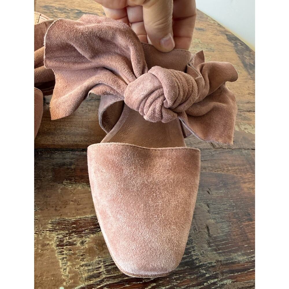 Jeffrey Campbell Cyrus Bow Mules Womens Size 7 Dusty Rose Pink Suede Block Heels